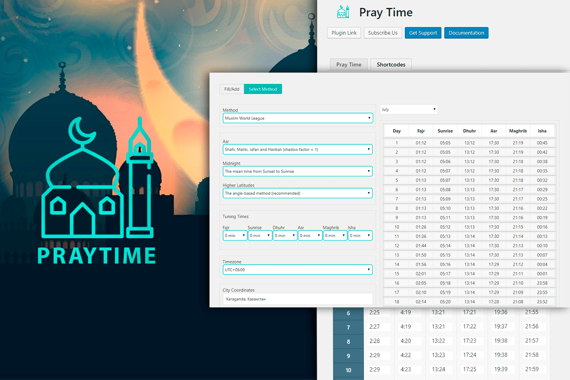 PrayTimes - Islamic Prayer Time WordPress Plugin plugin cover image