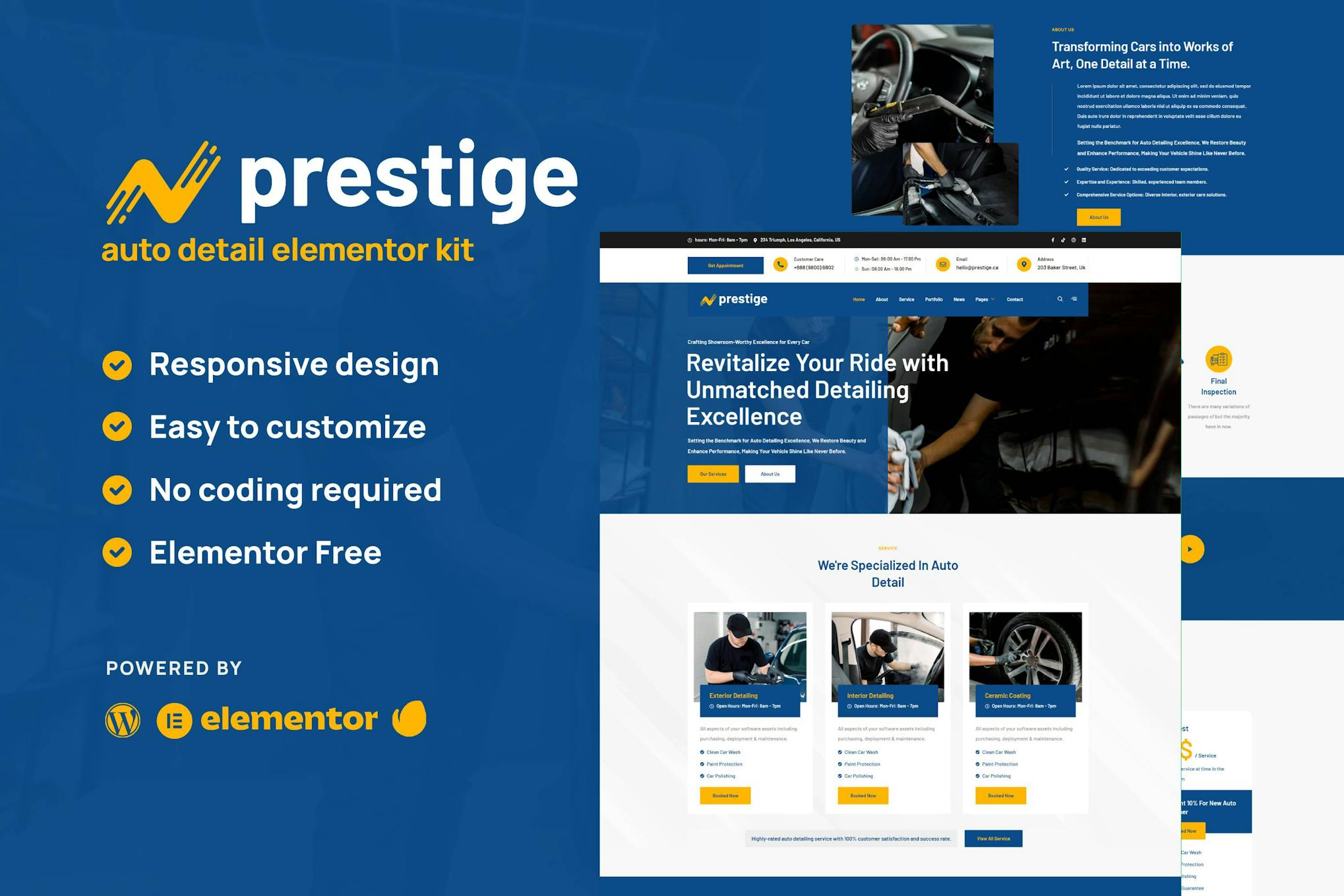 Prestige - Car Repair & Auto Detailing Service Elementor Template Kit template kit cover image