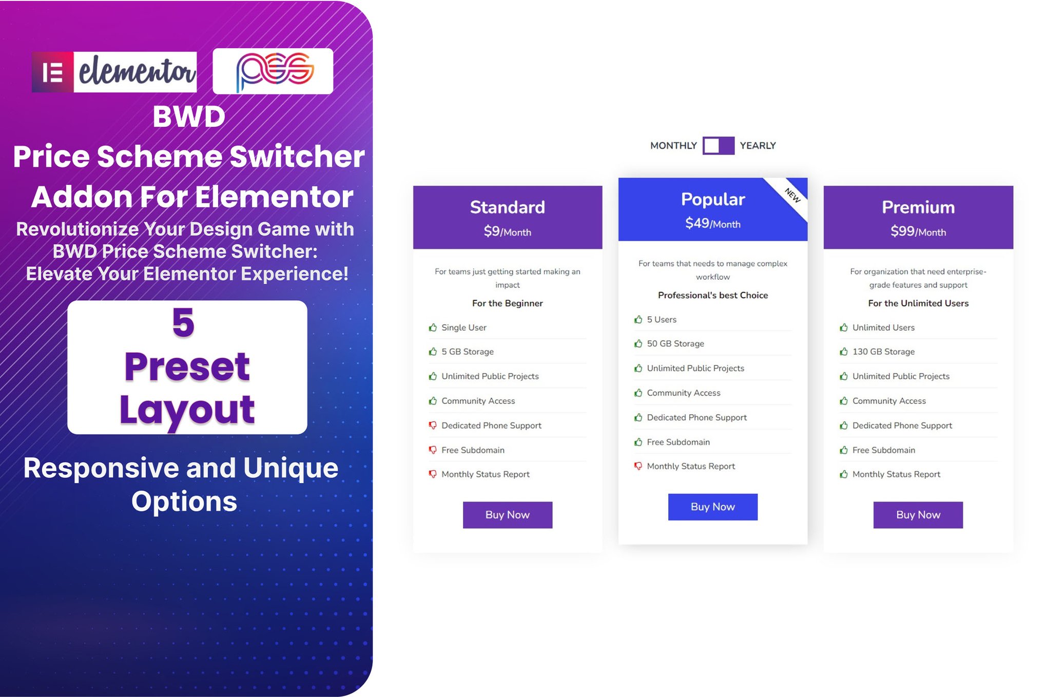 Pricing Scheme Switcher Addon For Elementor plugin cover image