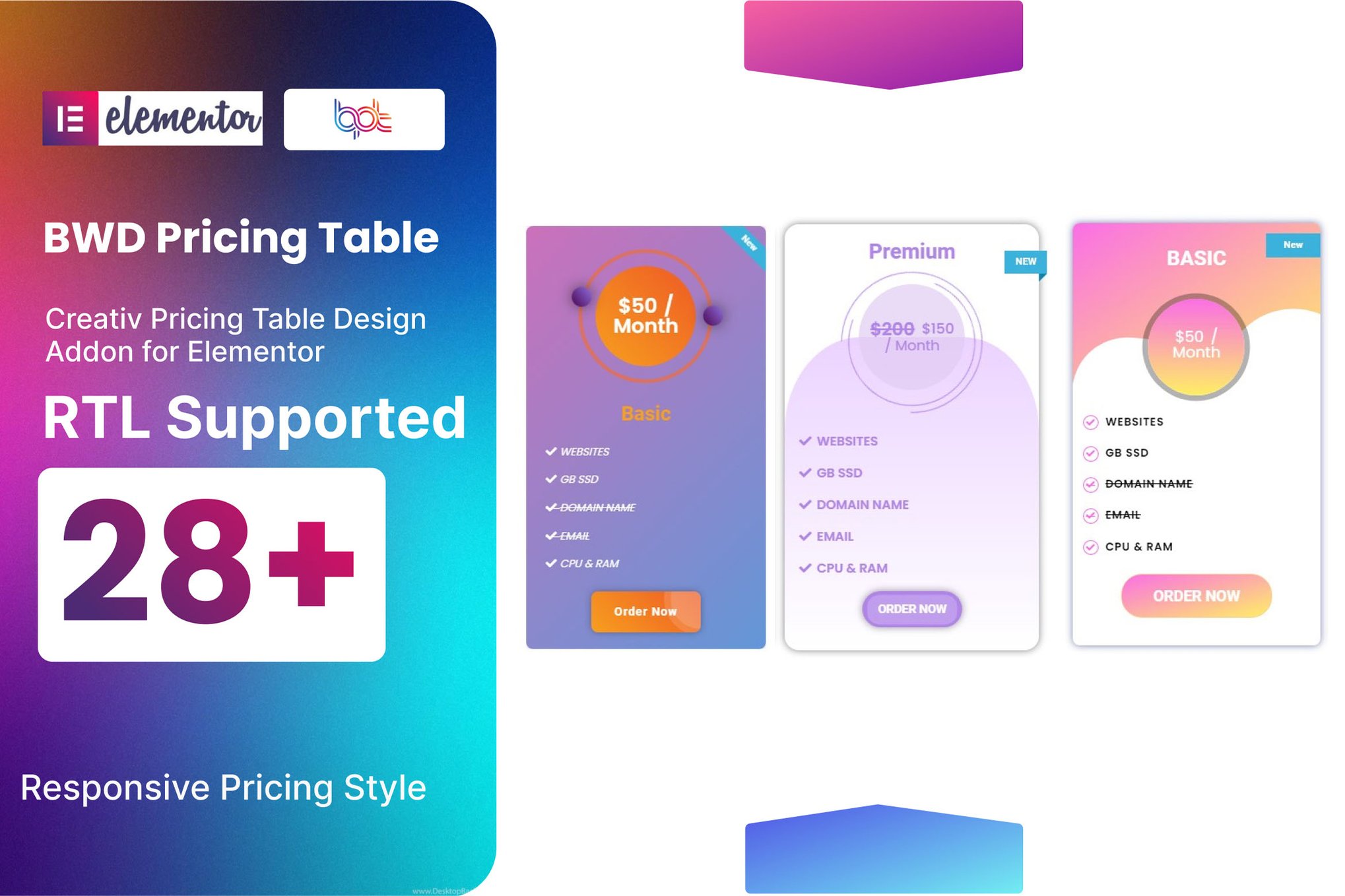 Pricing Table addon for elementor plugin cover image