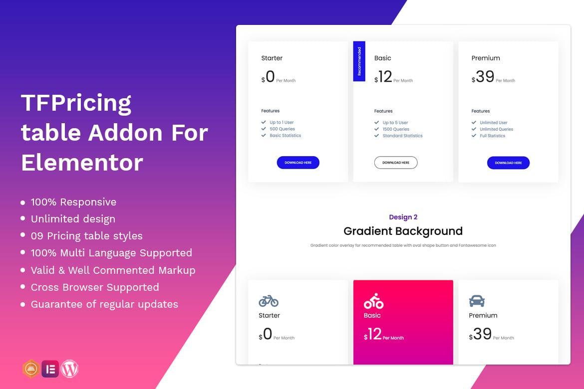 Pricing Table addon - widget for Elementor plugin cover image