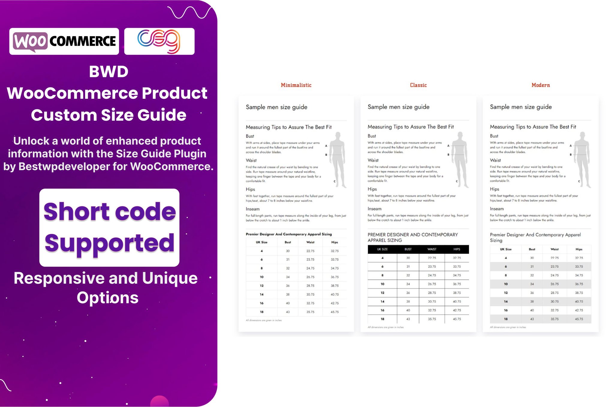 Product Custom Size Guide For WooCommerce plugin cover image