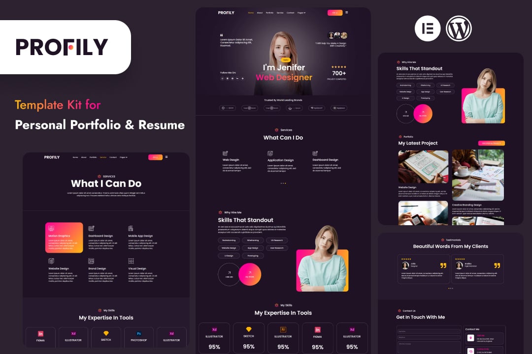 Profily - Personal Portfolios & Resume Elementor Template Kit template kit cover image