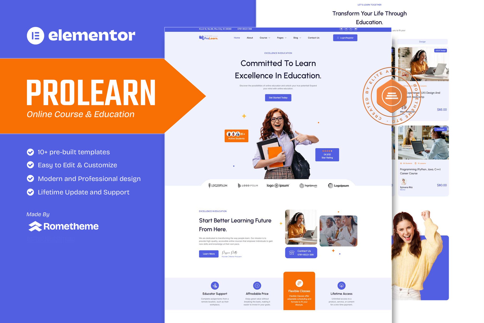 Prolearn - Online Course & Education Elementor Template Kit template kit cover image