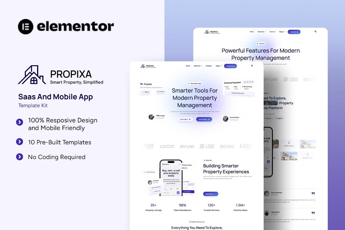 Propixa - Saas & Mobile App Elementor Template Kit template kit cover image
