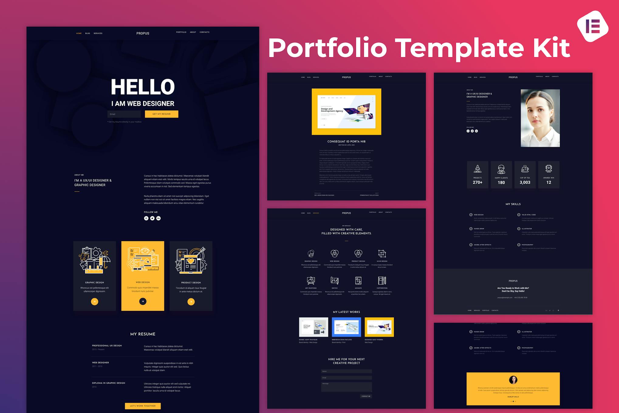 Propus — Web Designer Portfolio Elementor Template Kit template kit cover image