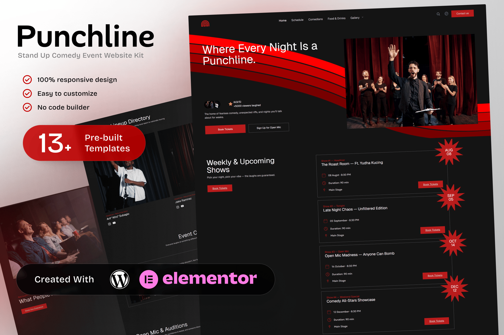Punchline - Stand Up Comedy & Event Elementor Template Kit template kit cover image