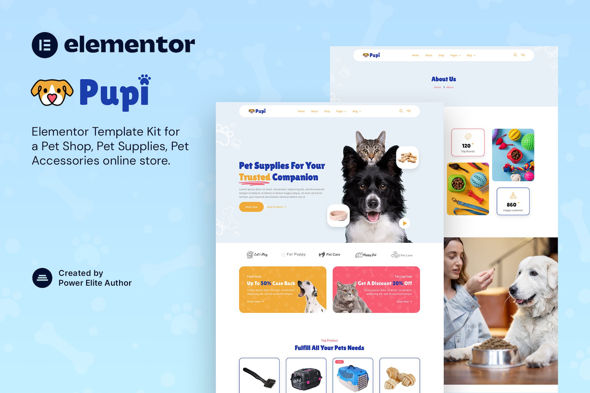 Pupi – Pet Shop & Pet Supplies Elementor Template Kit template kit cover image