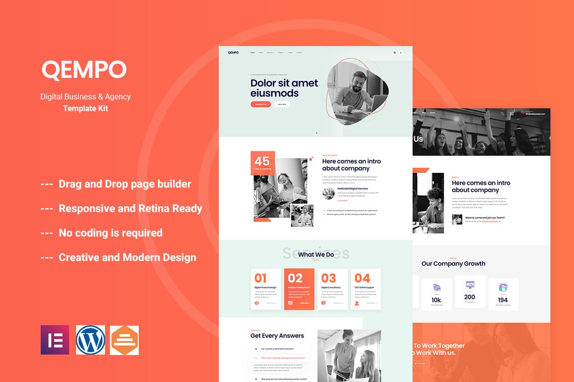 Qempo - Digital Service Agency Elementor Template Kit template kit cover image