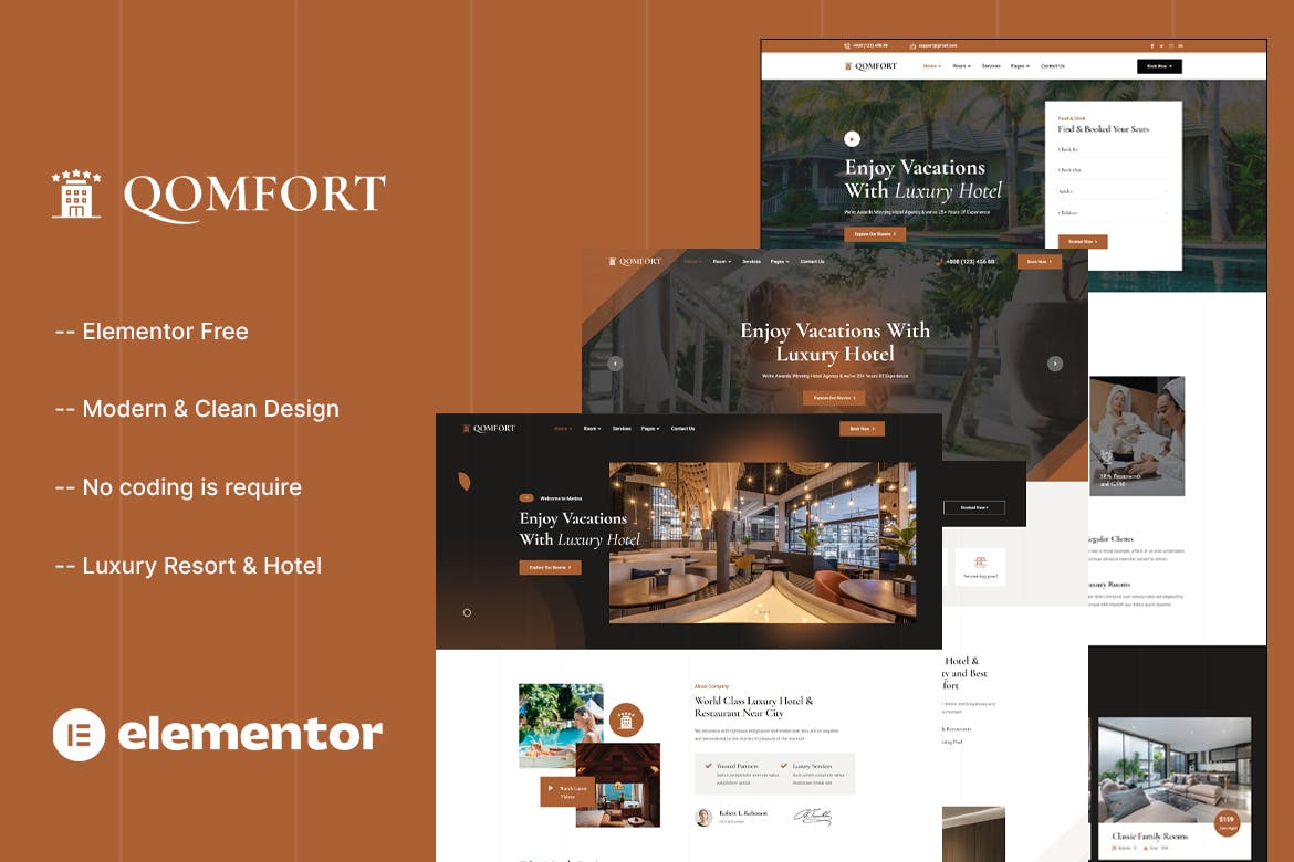 Qomfort - Hotel Booking Elementor Template Kit template kit cover image