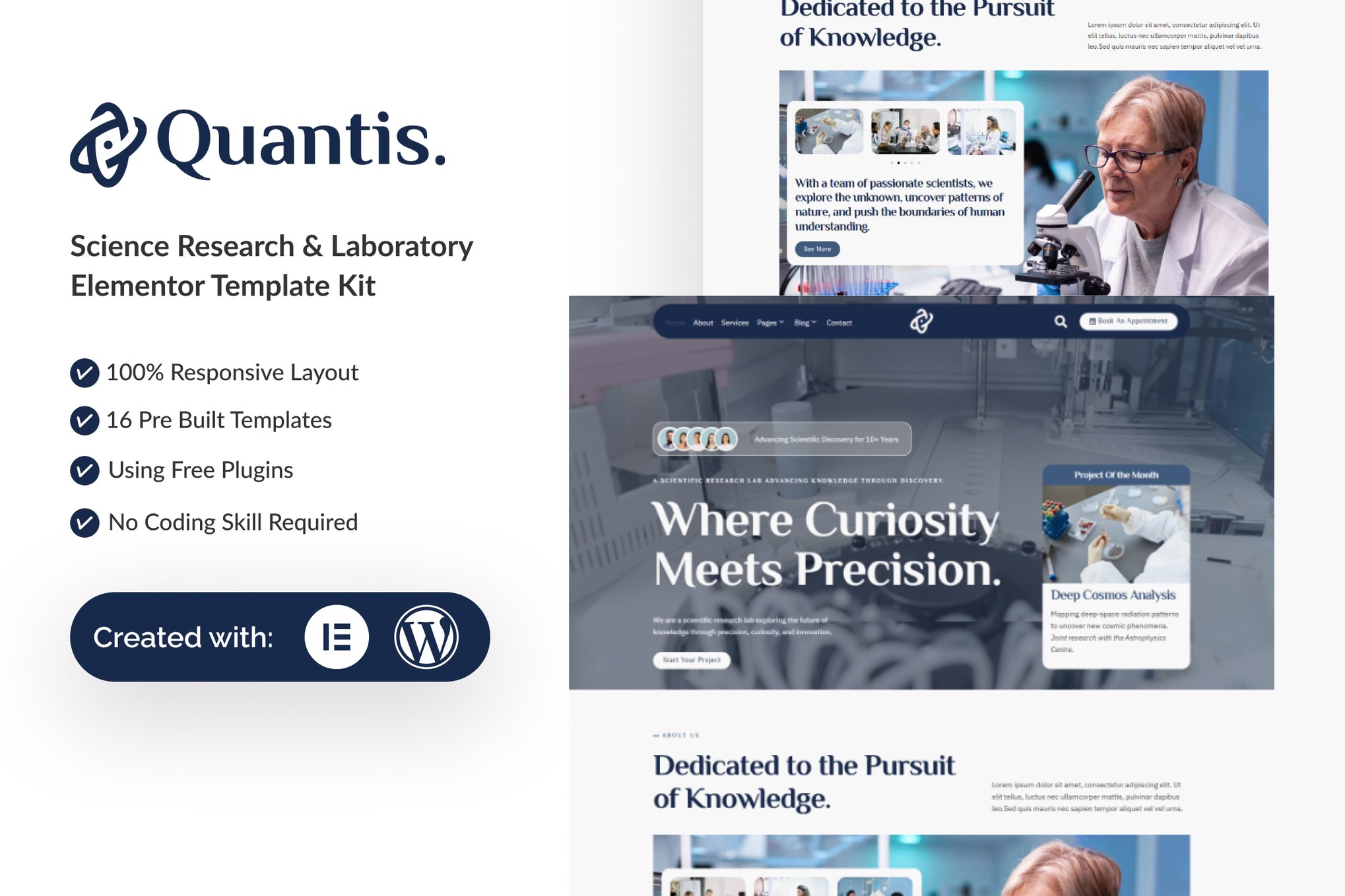 Quantis - Science Research & Laboratory Elementor Template Kit template kit cover image