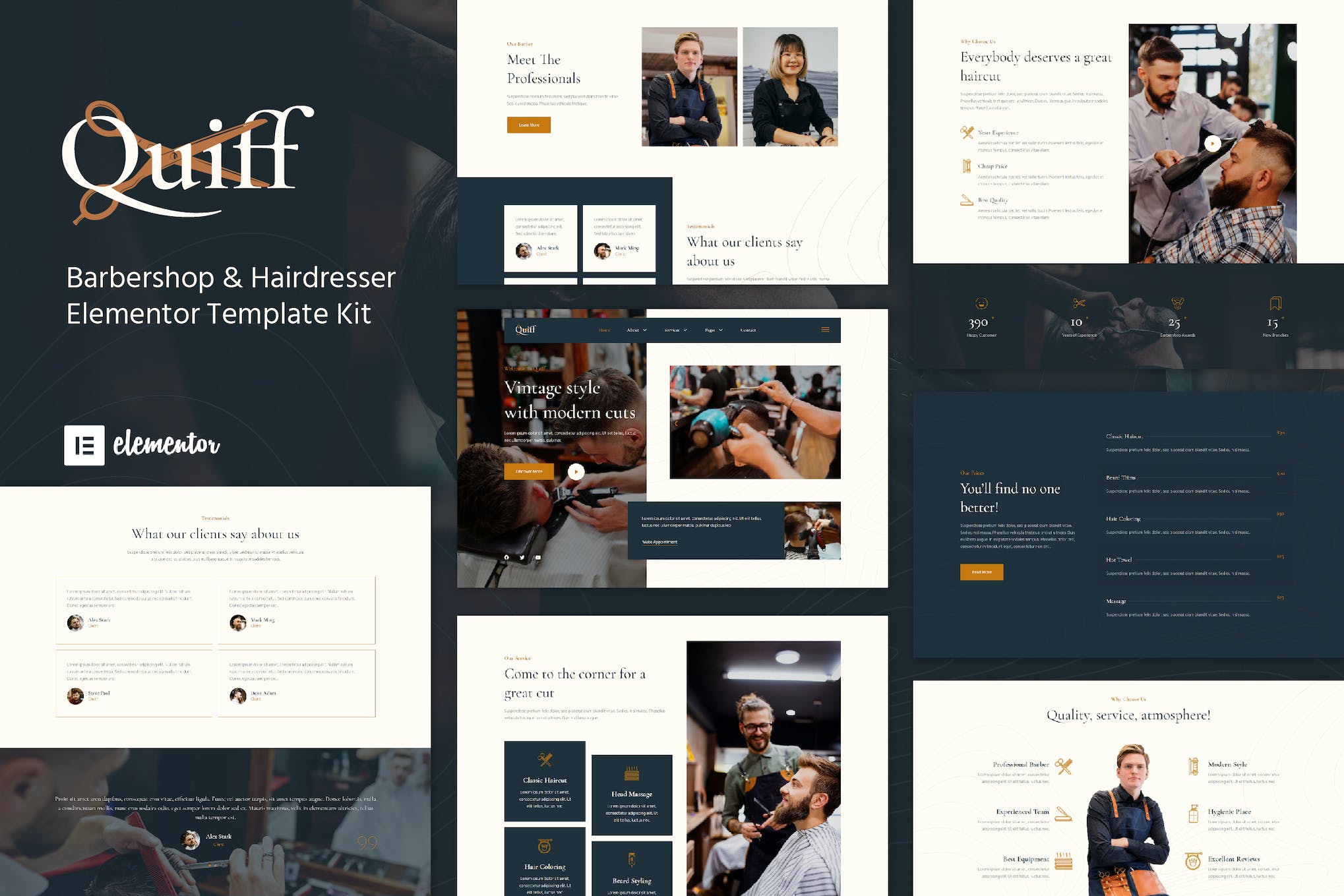 Quiff - Barbershop & Hairdresser Elementor Template Kit template kit cover image