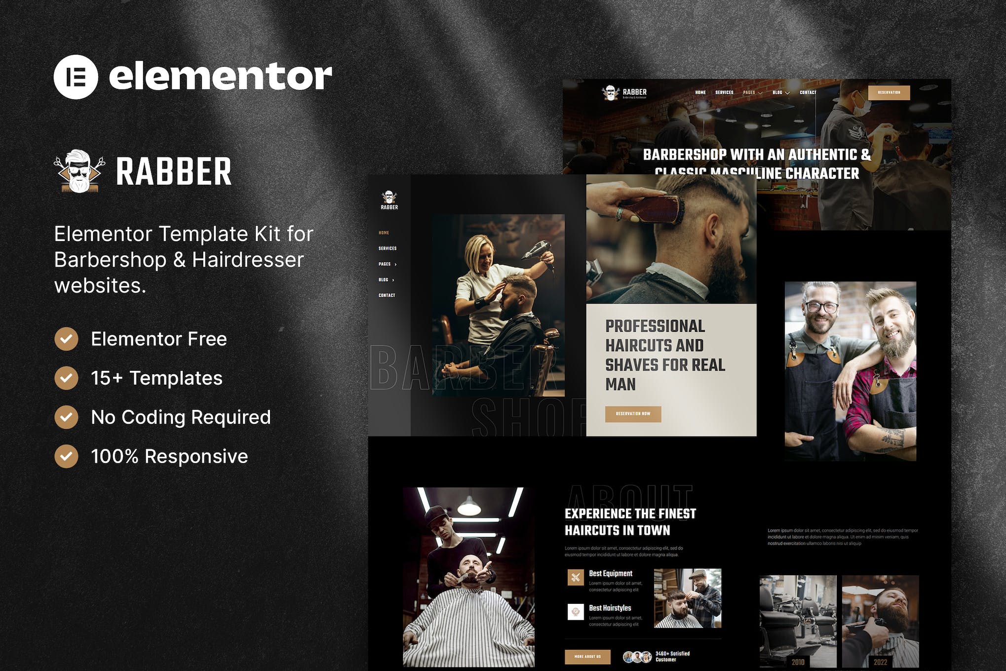 Rabber – Barbershop & Hairdresser Elementor Template Kit template kit cover image