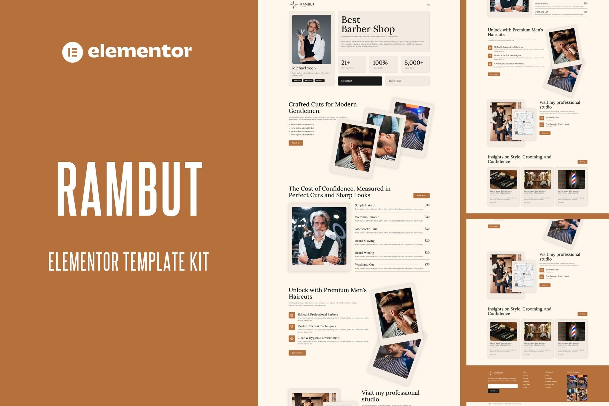 Rambut - Barbershop Elementor Pro Template Kit template kit cover image