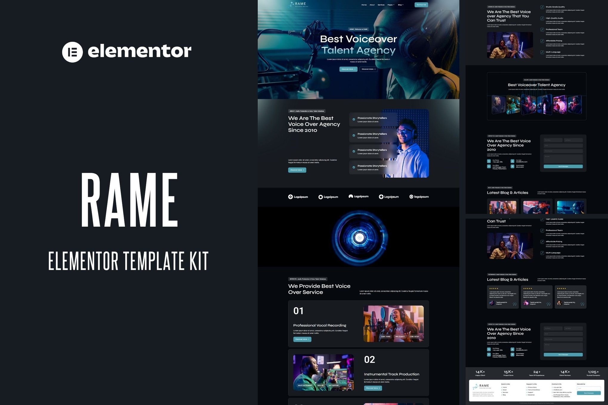 Rame - Voice Over Services Elementor Pro Template Kit template kit cover image