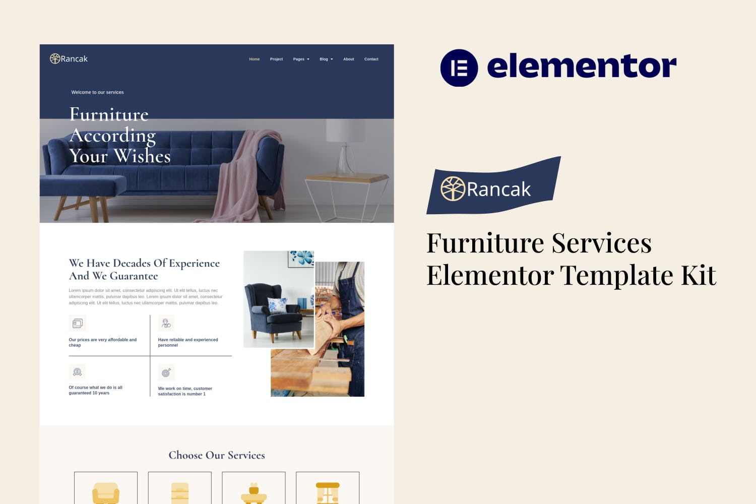 Rancak - Furniture Services Elementor Template Kit template kit cover image