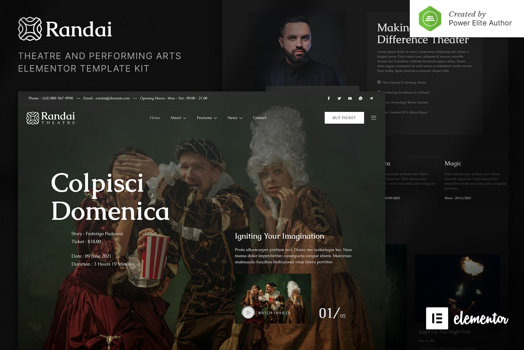 Randai – Theater Entertainment & Performing Arts Elementor Template Kit template kit cover image