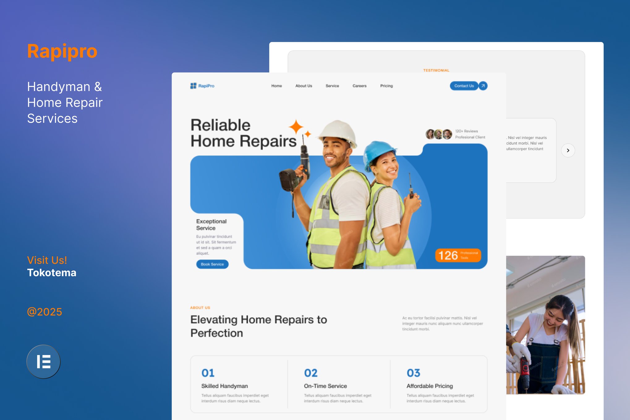 Rapipro - Handyman & Home Repair Service Website Elementor Template Kits template kit cover image
