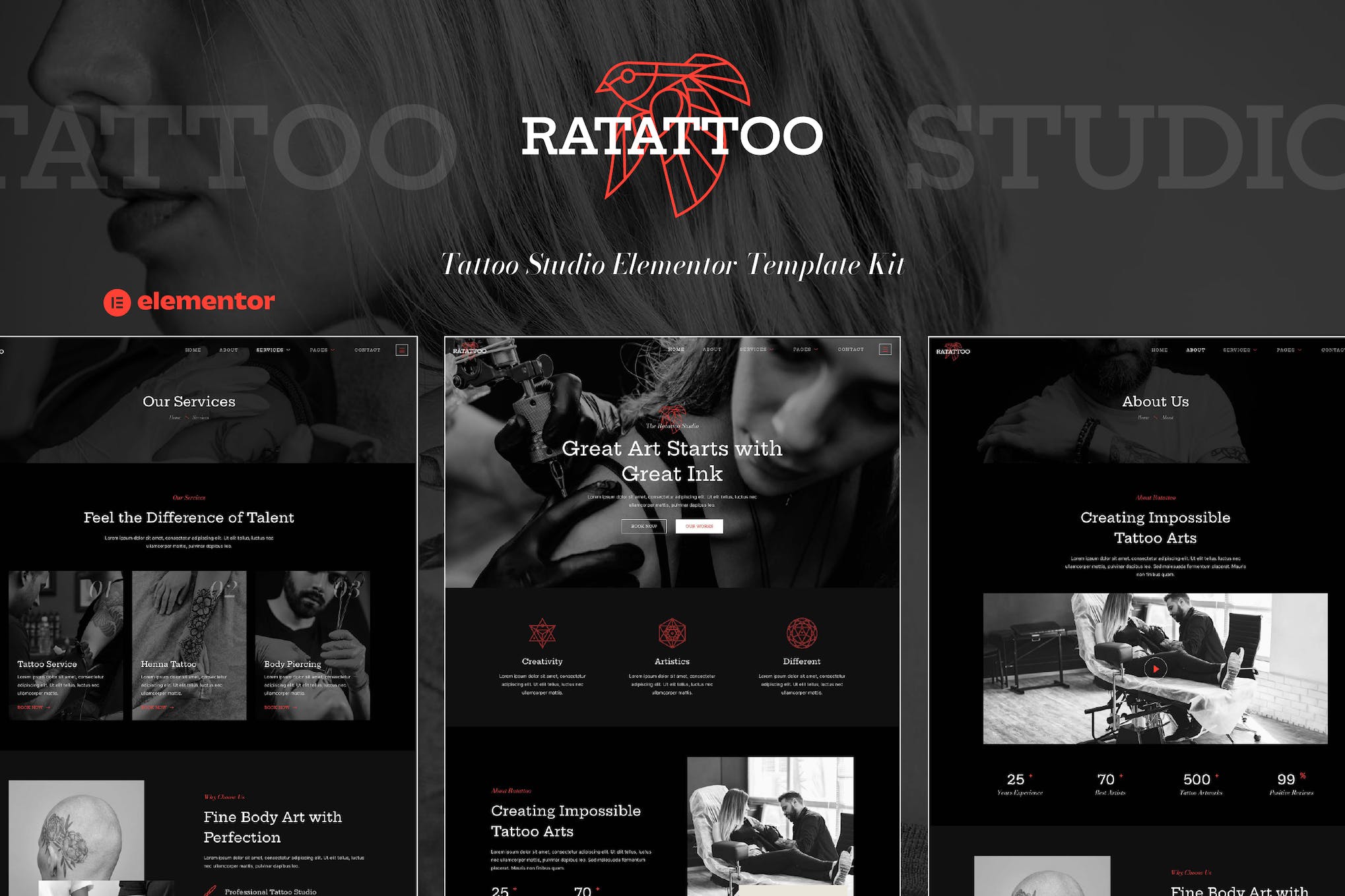 Ratattoo - Tattoo Studio Elementor Template Kit template kit cover image