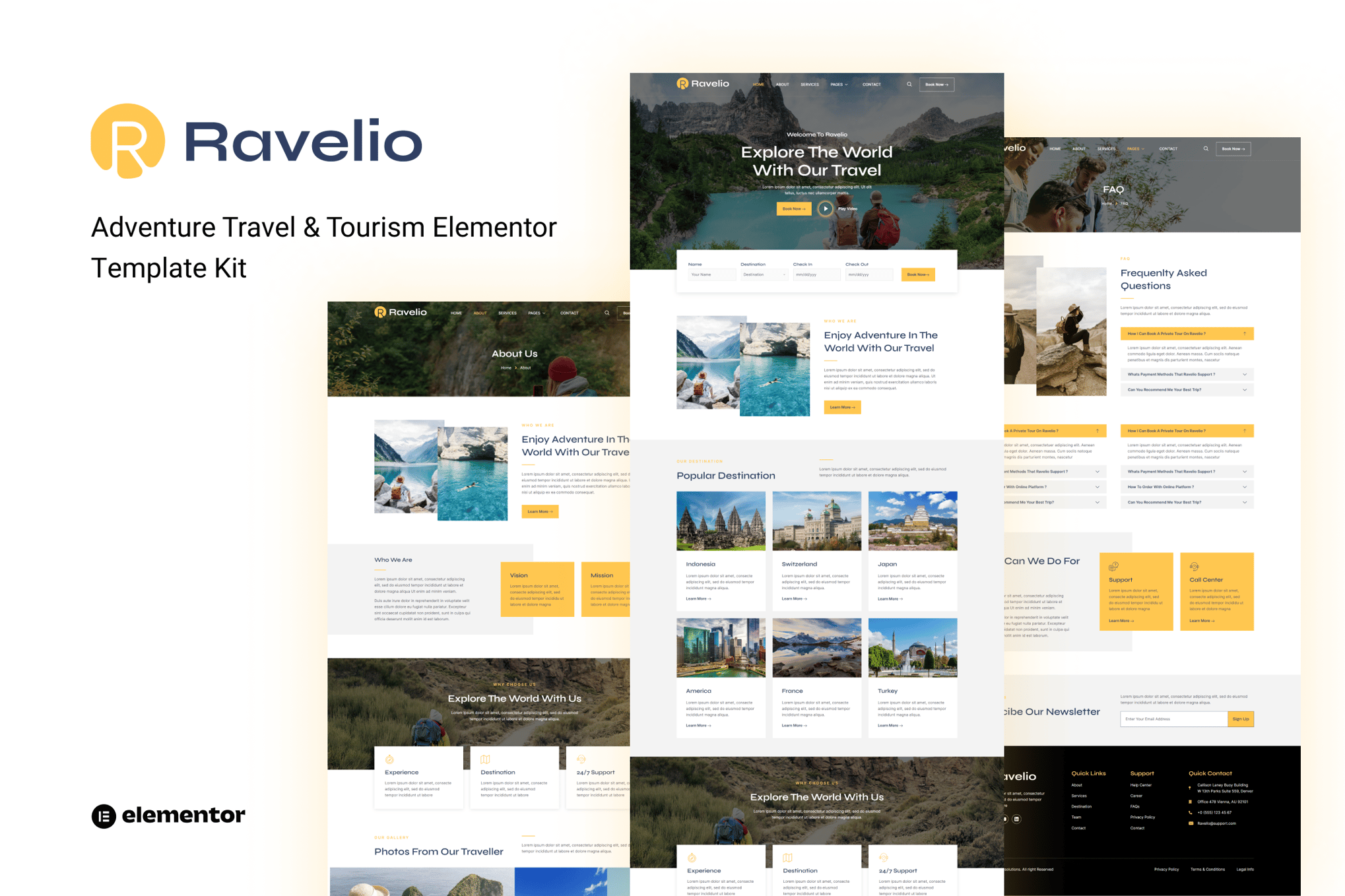 Ravelio - Adventure Travel & Tourism Elementor Template Kit template kit cover image
