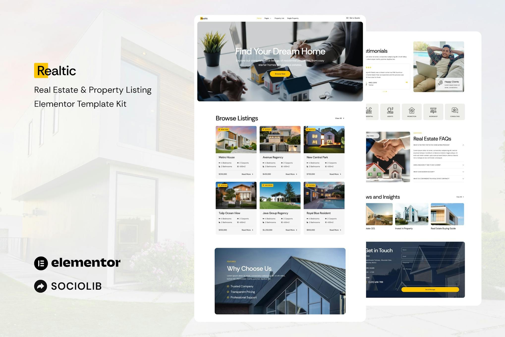 Realtic - Real Estate & Property Listing Elementor Template Kit template kit cover image
