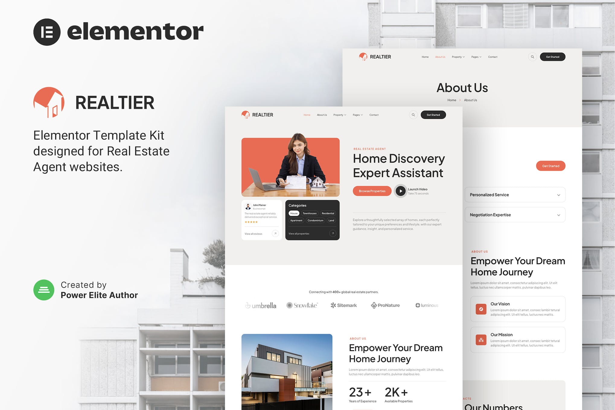 Realtier – Real Estate & Property Agent Elementor Template Kit template kit cover image