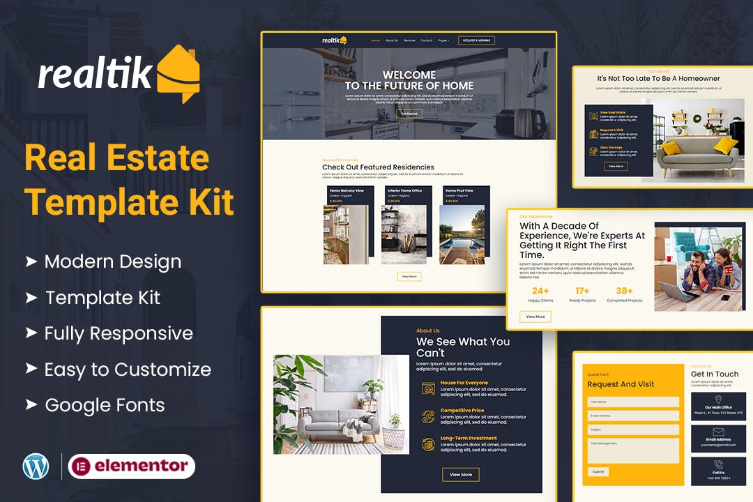 Realtik - Real Estate & Property Sales Elementor Template Kit template kit cover image