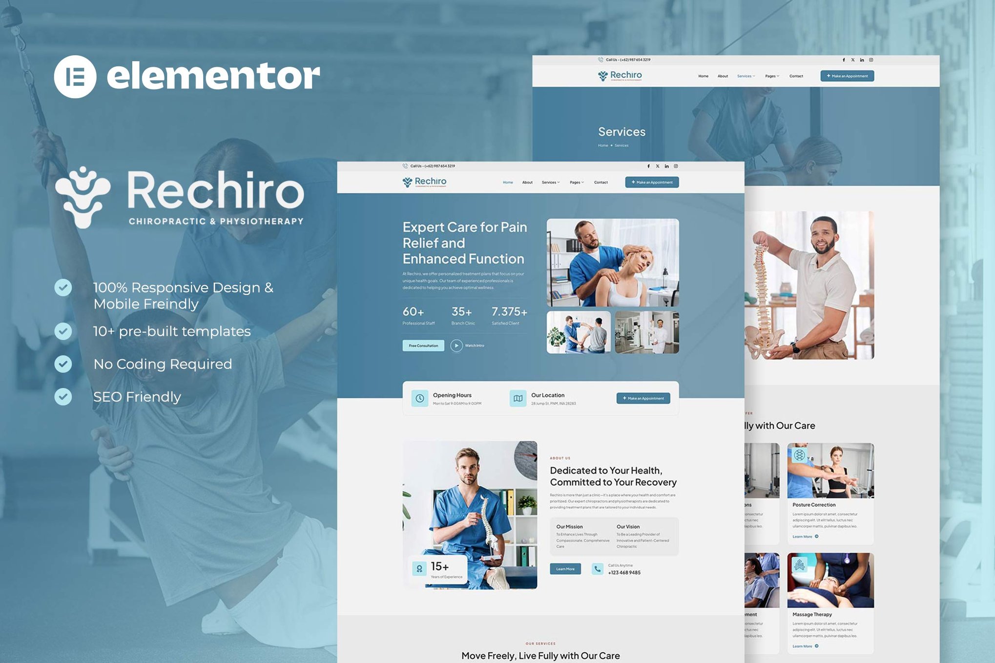 Rechiro - Chiropractic & Physiotherapy Elementor Template Kit template kit cover image