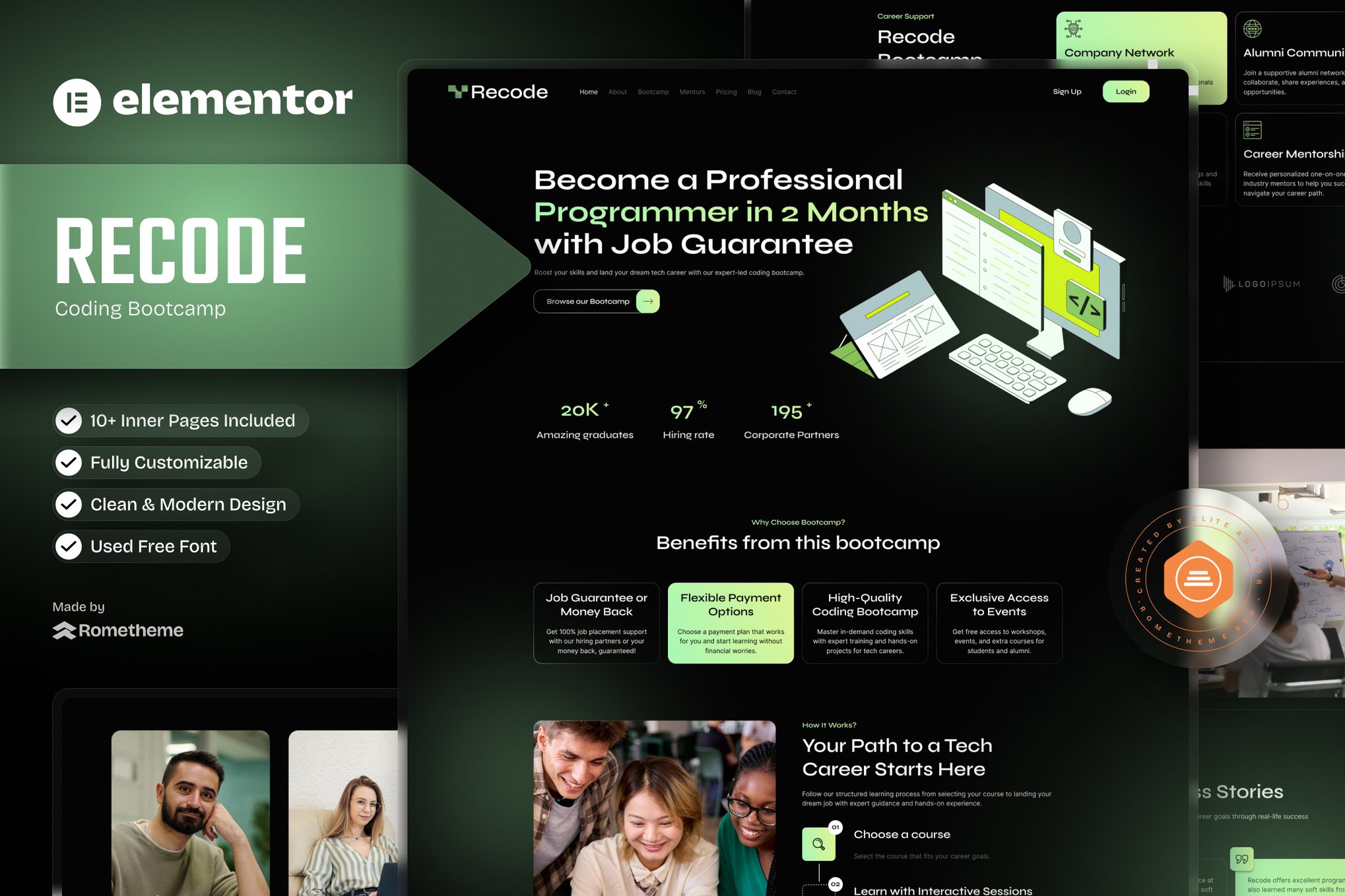 Recode - Coding Bootcamp Elementor Template Kit template kit cover image