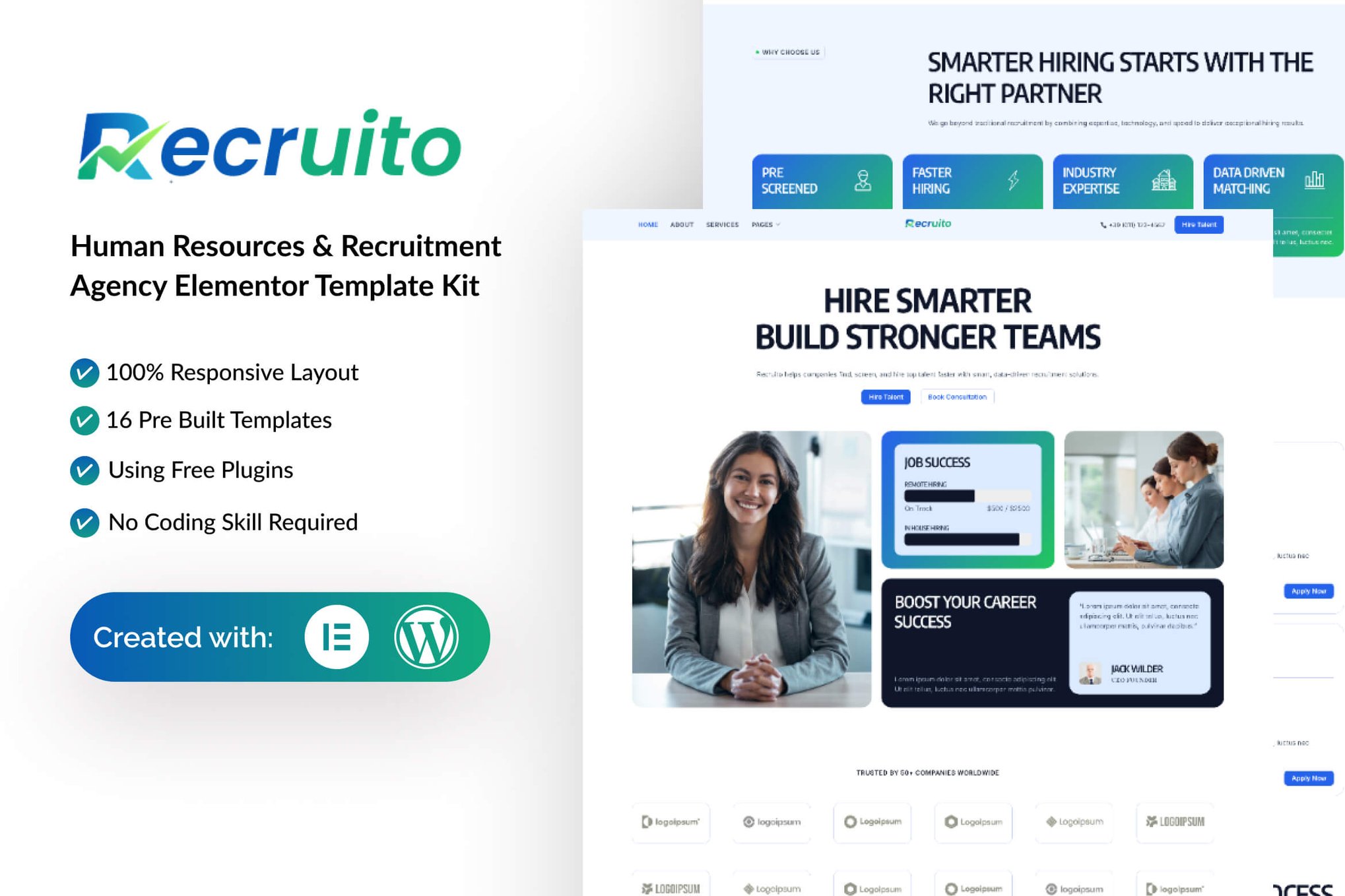 Recruito - Human Resources & Recruitment Agency Elementor Template Kit template kit cover image
