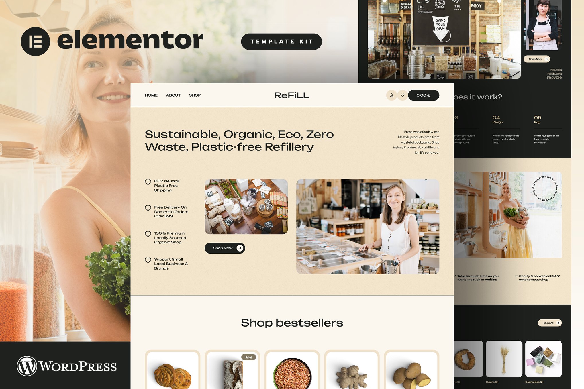 ReFill - Zero Waste Shop eCommerce Elementor Pro Template Kit template kit cover image