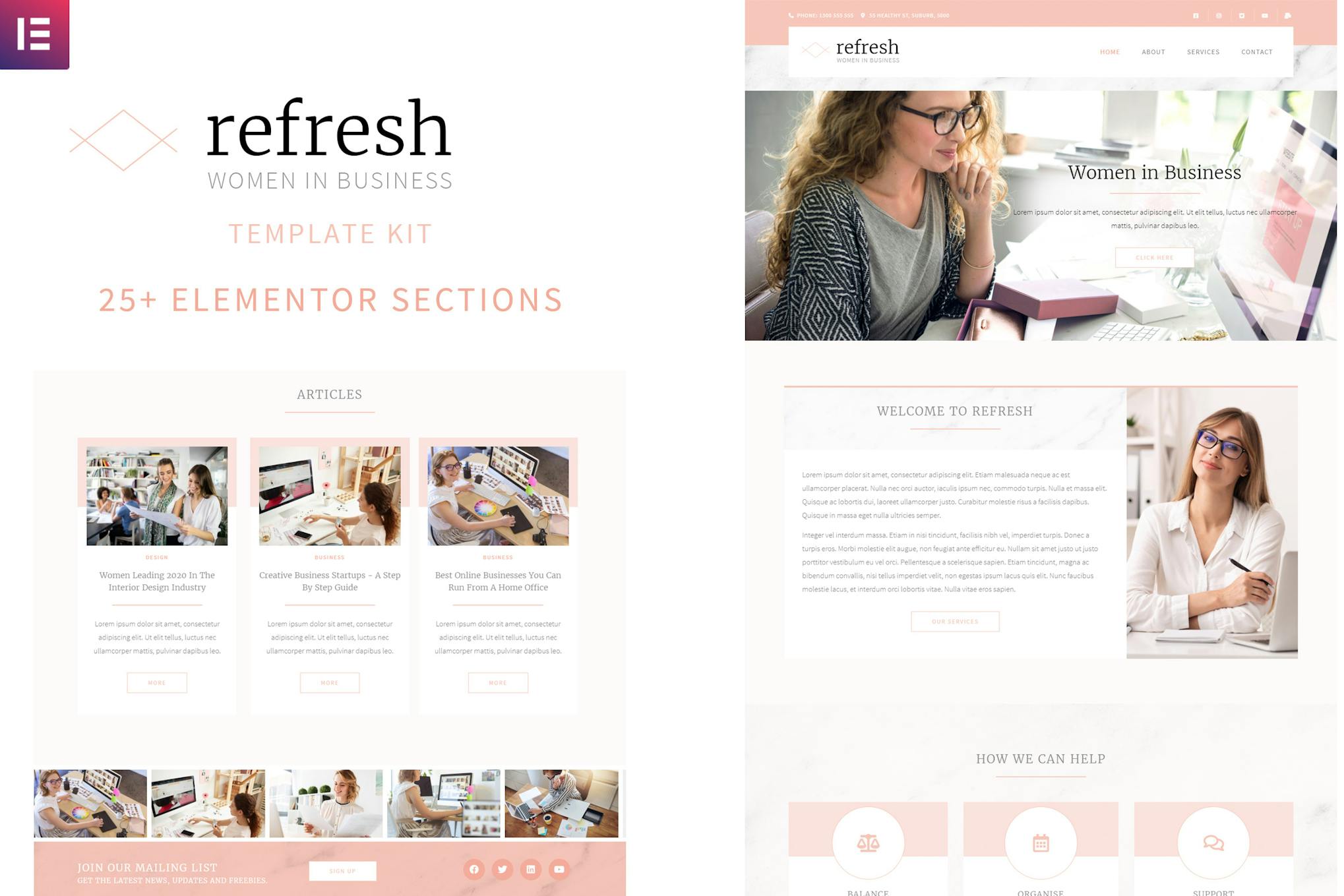 Refresh - Women in Business Elementor Template Kit template kit cover image