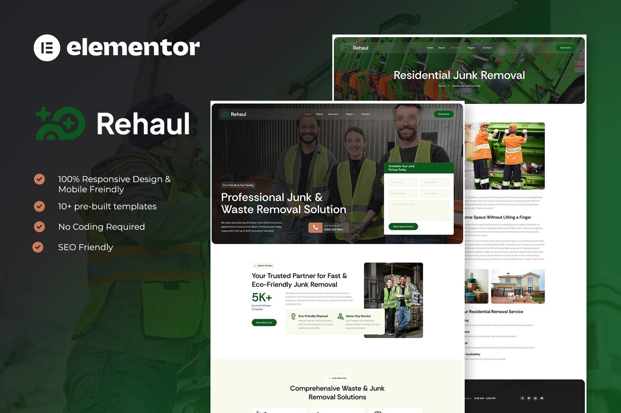 Rehaul - Junk Removal & Waste Management Elementor Template Kit template kit cover image
