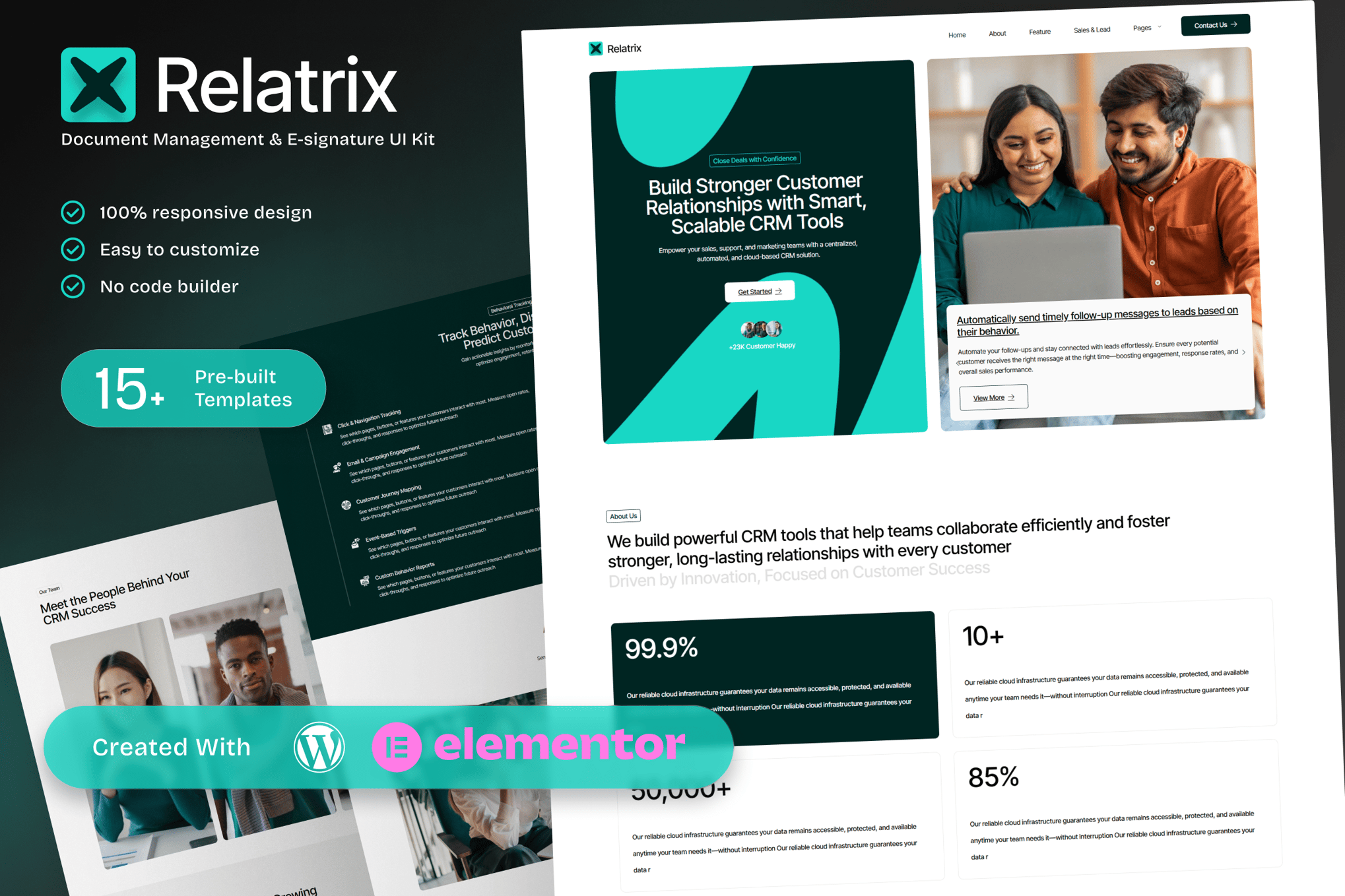 Relatrix – Customer Relationship Management CRM SAAS Platform Elementor Template Kit template kit cover image