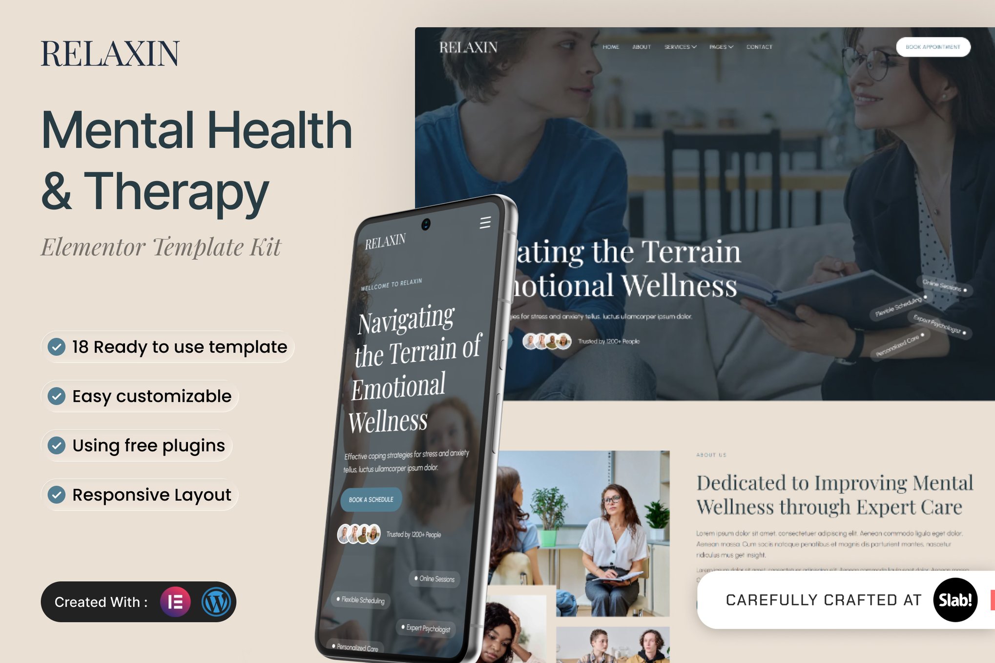 Relaxin - Mental Health & Therapy Elementor Template Kit template kit cover image