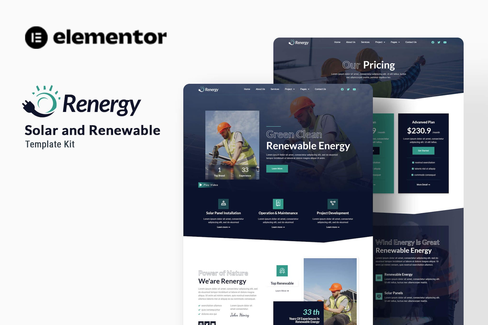 Renergy - Solar & Renewable Elementor Template Kit template kit cover image