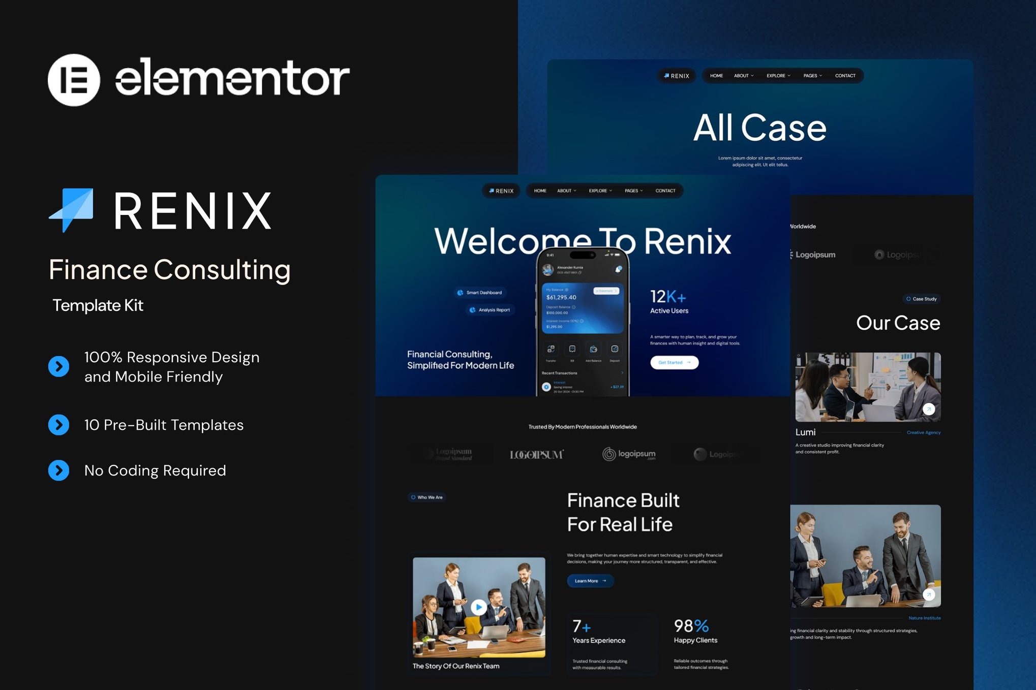 Renix - Finance Consulting Elementor Template Kit template kit cover image