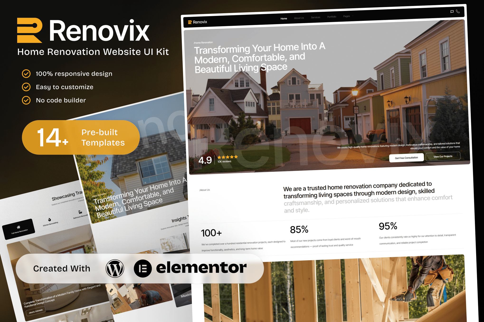 Renovix - Home Renovation Elementor Template Kit template kit cover image