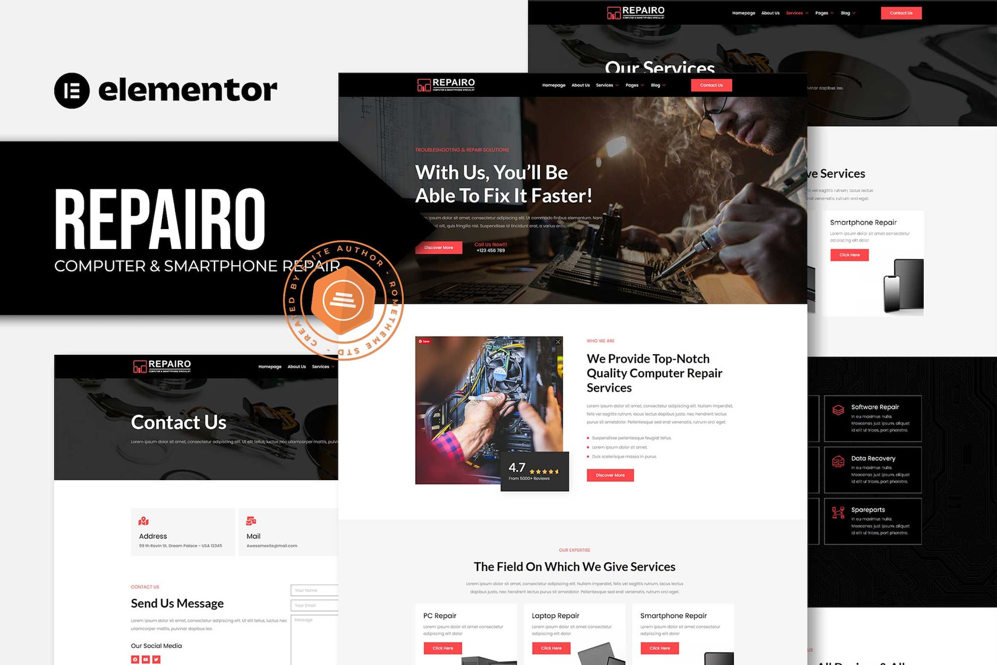 Repairo - Computer & Smartphone Repair Elementor Template Kit template kit cover image