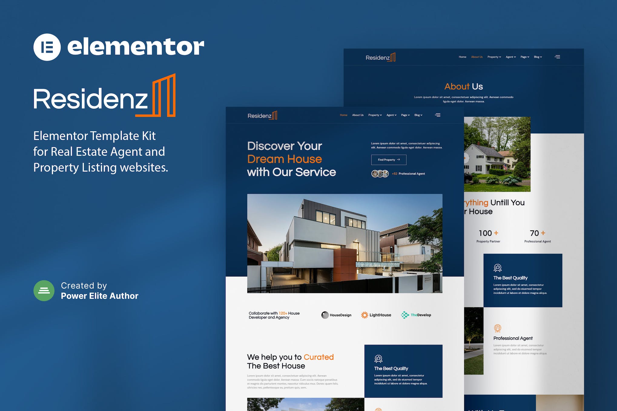 Residenz - Real Estate Agent & Property Listing Elementor Template Kit template kit cover image