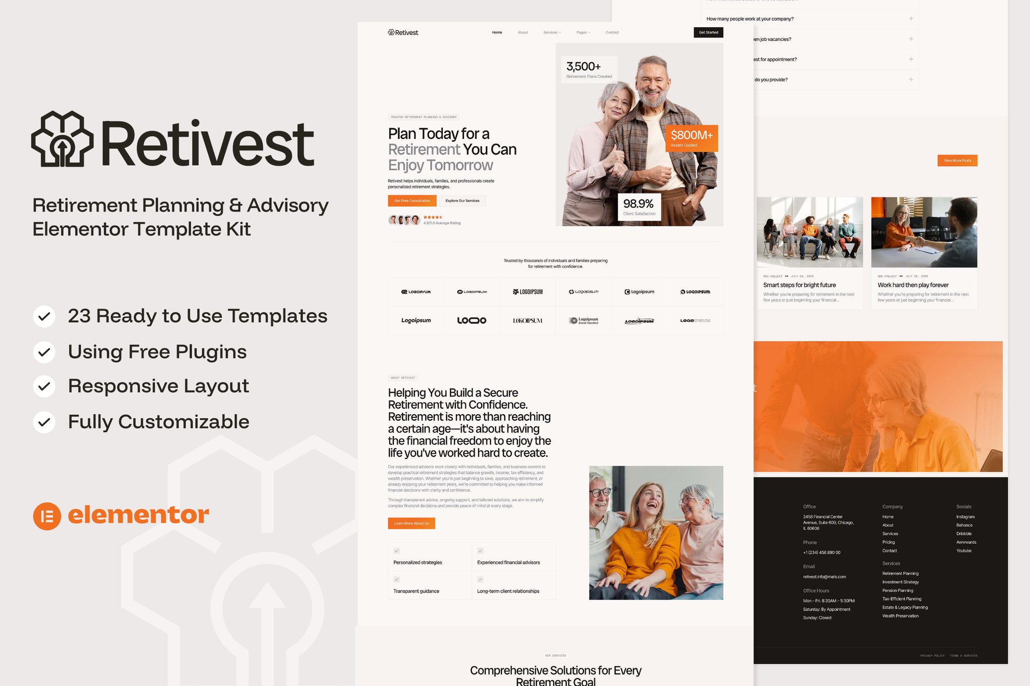 Retivest – Retirement Planning & Advisory Elementor Template Kit template kit cover image