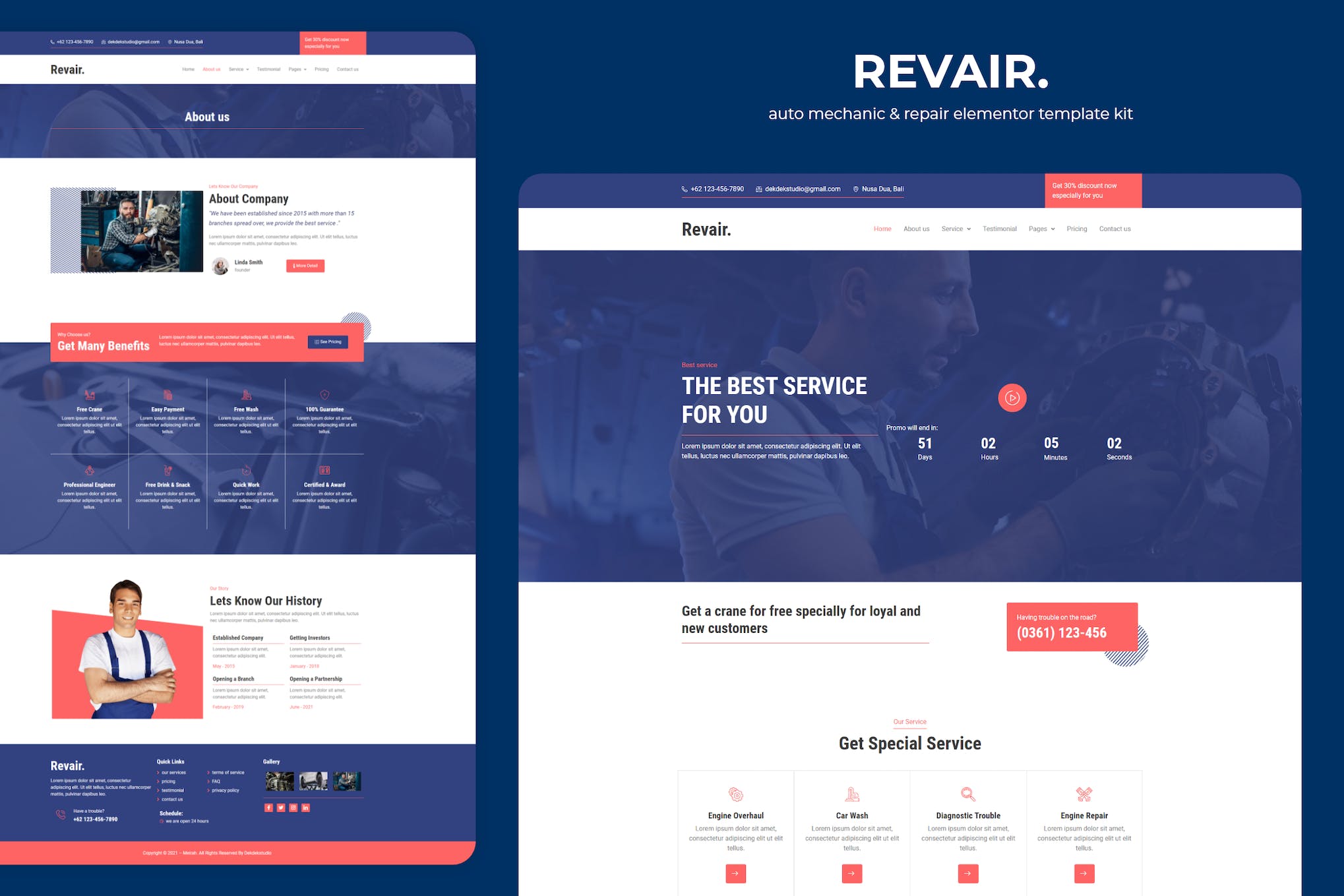 Revair - Auto Mechanic & Repair Elementor Template Kit template kit cover image