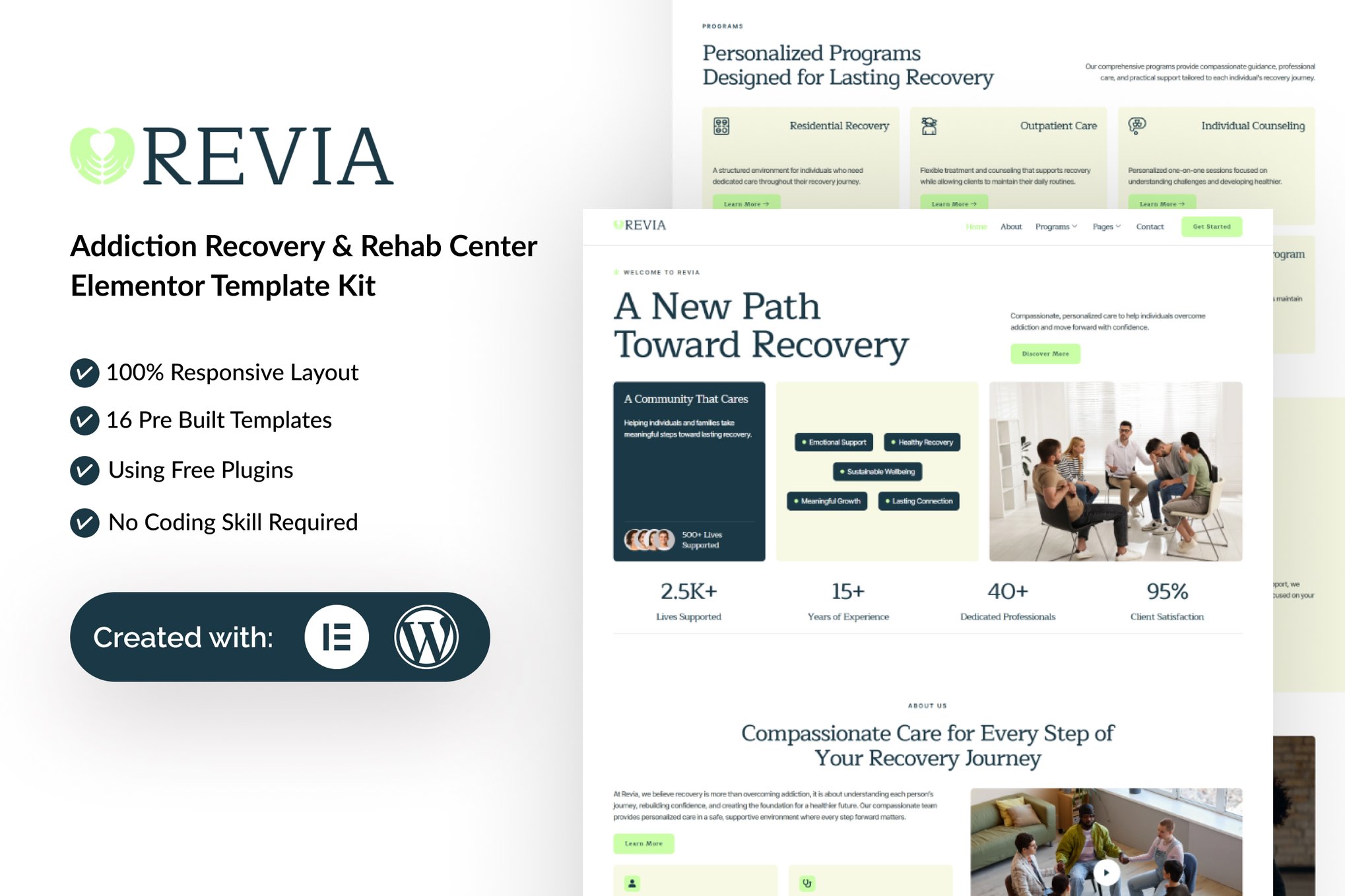 Revia - Addiction Recovery & Rehab Center Elementor Template Kit template kit cover image