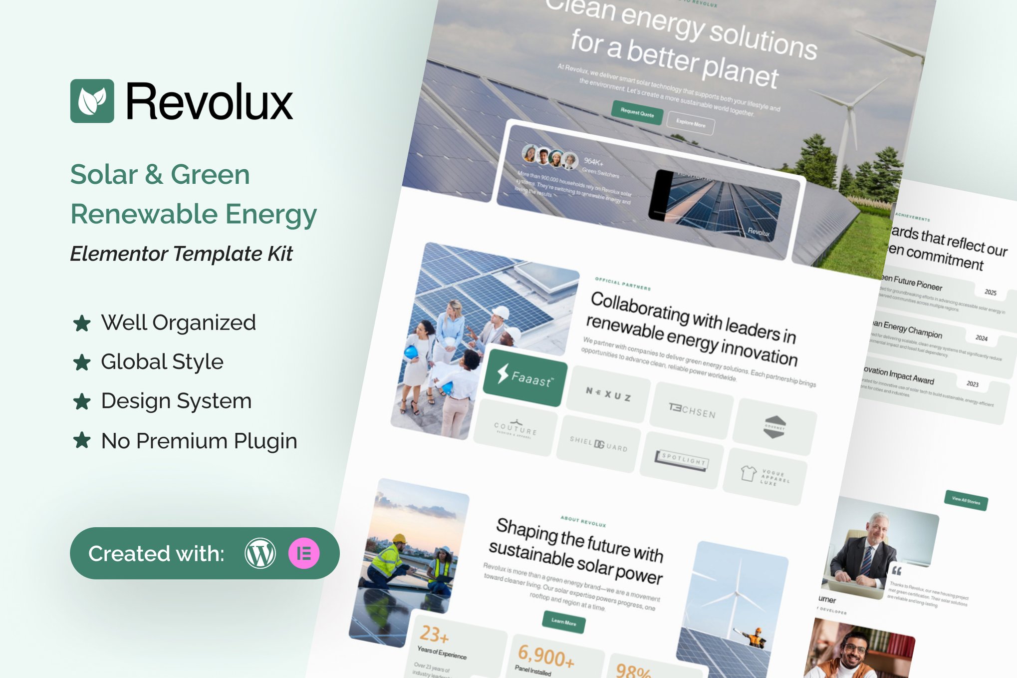 Revolux - Solar & Green Renewable Energy Elementor Template Kit template kit cover image