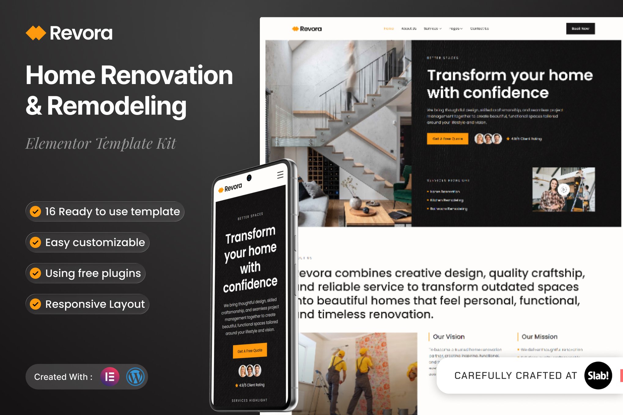 Revora - Home Renovation & Remodeling Elementor Template Kit template kit cover image