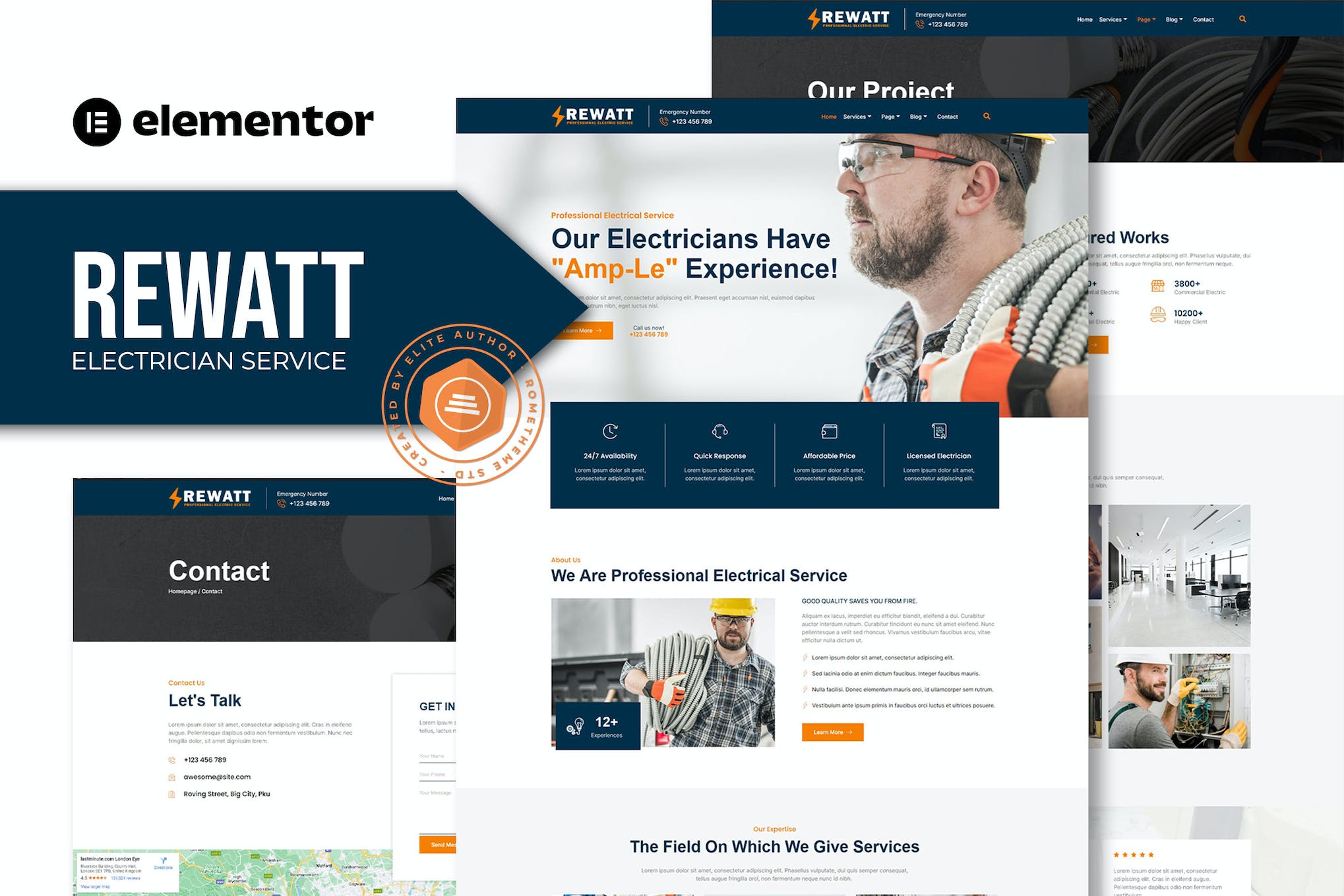 Rewatt - Professional Electrical Services Elementor Template Kit template kit cover image