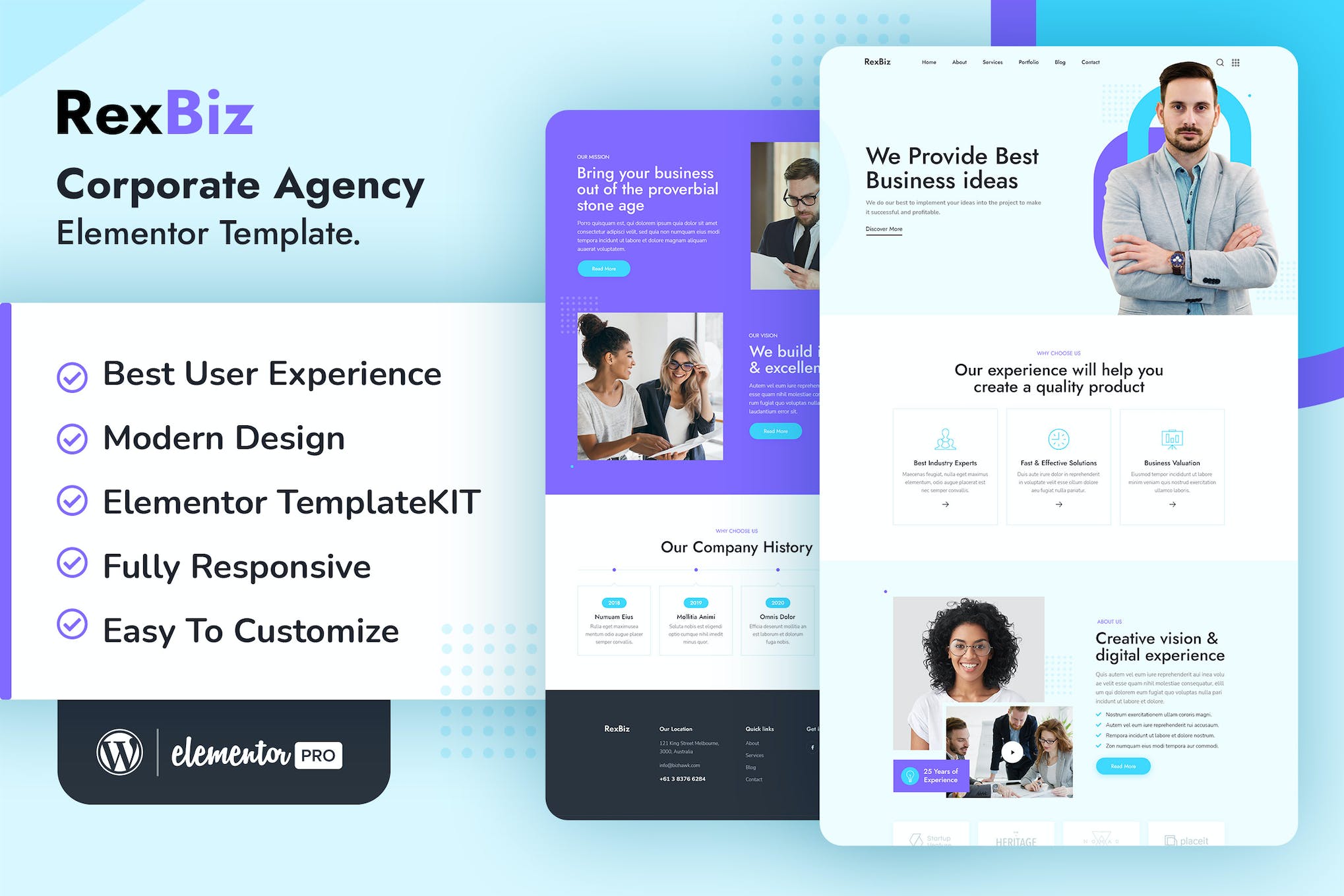 Rexbiz – Corporate Agency Elementor Template Kit template kit cover image