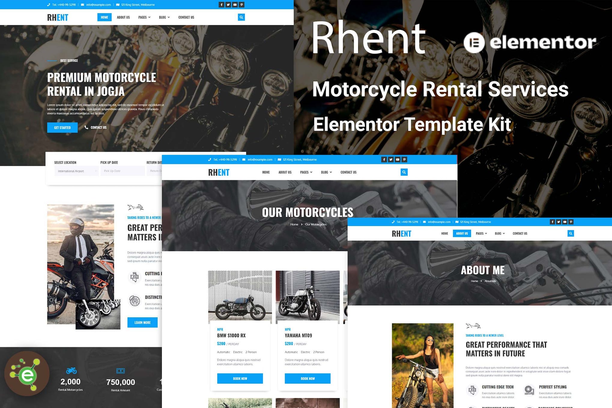 Rhent - Motorcycle Rental Services Elementor Template Kit template kit cover image