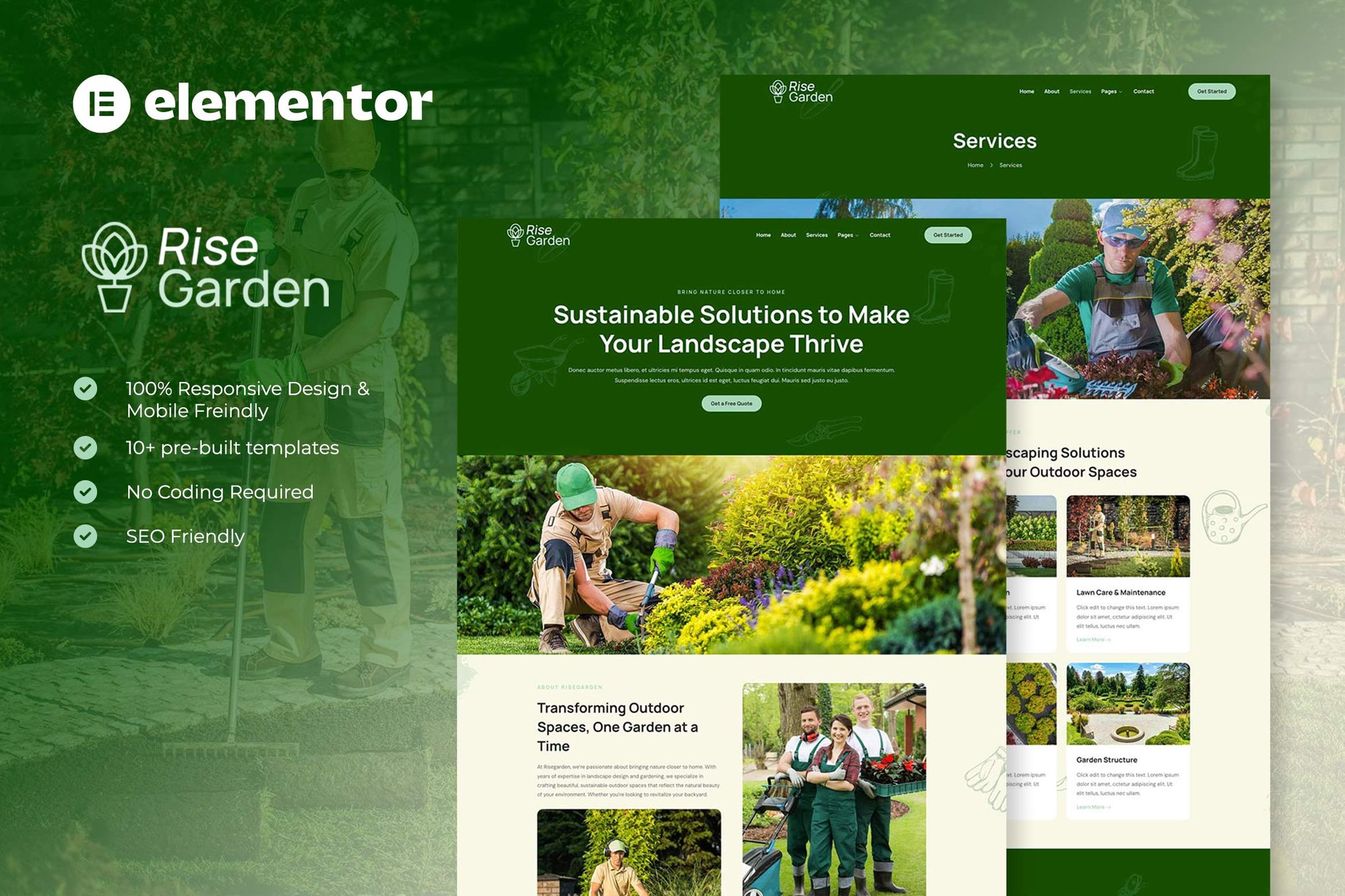 Risegarden - Landscape & Gardening Service Elementor Template Kit template kit cover image