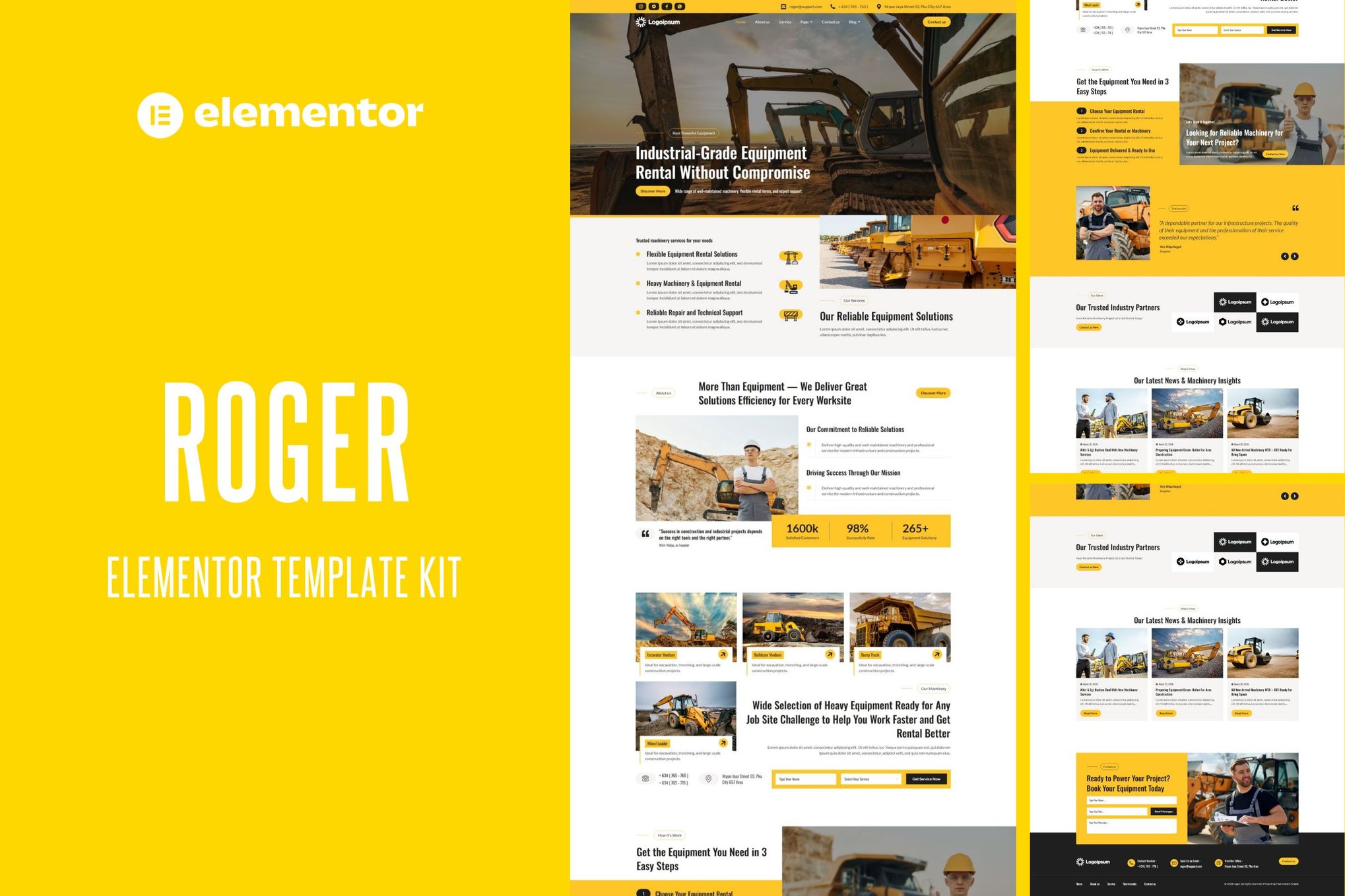 Roger - Machinery & Equipment Rentals Elementor Template kit template kit cover image